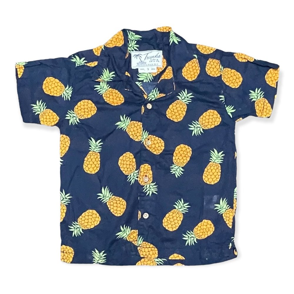 Trunks Surf & Swim Co. Hawaiian Button-Up Shirt - Size 3T - Pineapples - Blue